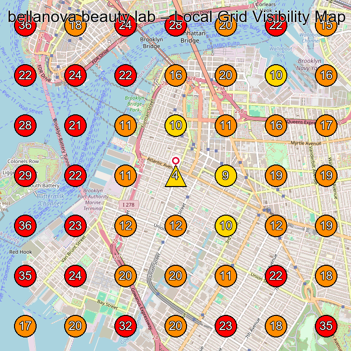 bellanova beauty lab GeoGrid visibility map for Facial Spa in Brooklyn